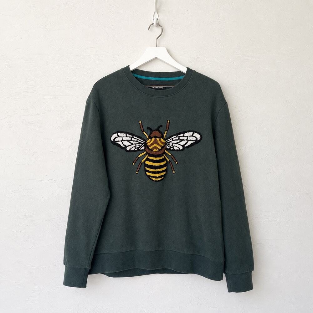 Bonobos Bee Critter Embroidered Green Fleece Sweatshirt Men’s L